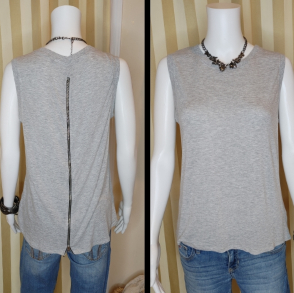 FEEL THE PIECE BY TERRE JACOBS TANK WITH ZIPPER DETAIL, GRAY M - Picture 1 of 8